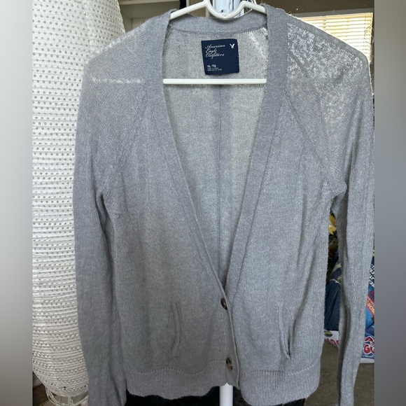 american eagle outfitters Blouse XL Women’s V-neck Gray Cardigan Buttons/pockets - Picture 1 of 13